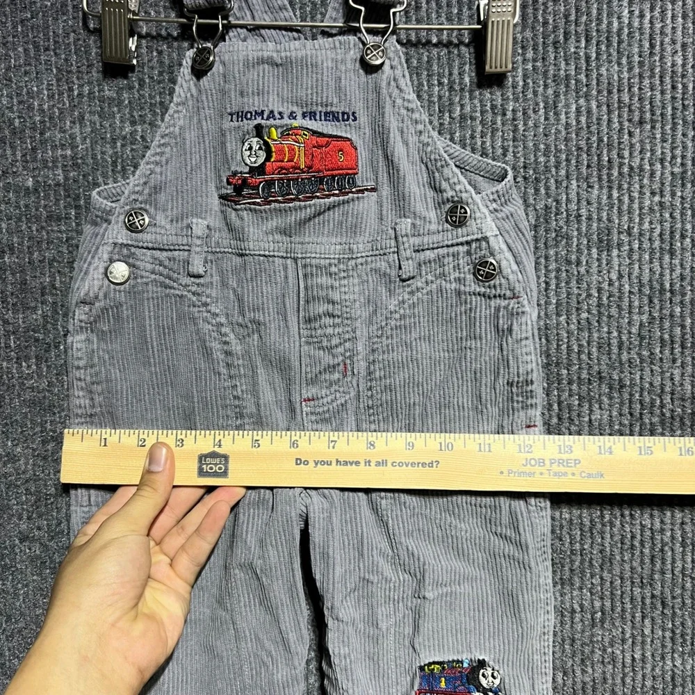 Vintage Thomas & Friends Overalls Toddler 12M Grey Corduroy Embroidered James